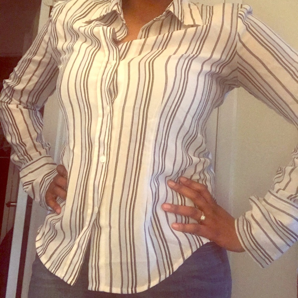 New York & co Striped Buttoned Blouse